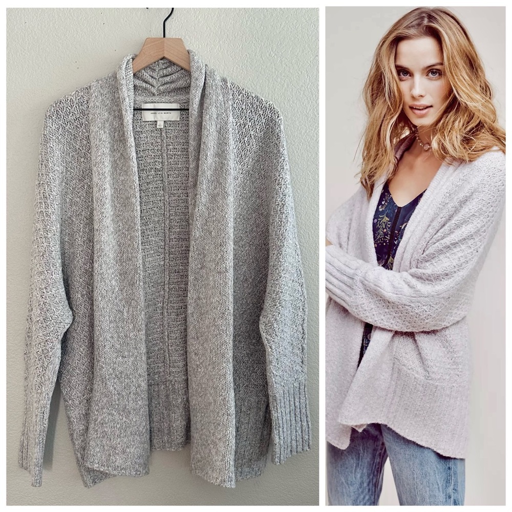 ANTHROPOLOGIE M L Chauvet Cardigan Grey Alpaca Blend Open Front Sweater